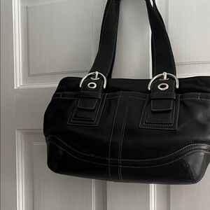 Coach Black Leather Satchel with Silver Hardware